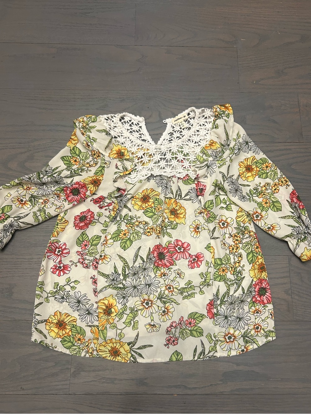 Monteau Floral Crochet Yoke Dress - White with Yellow & Pink Flowers